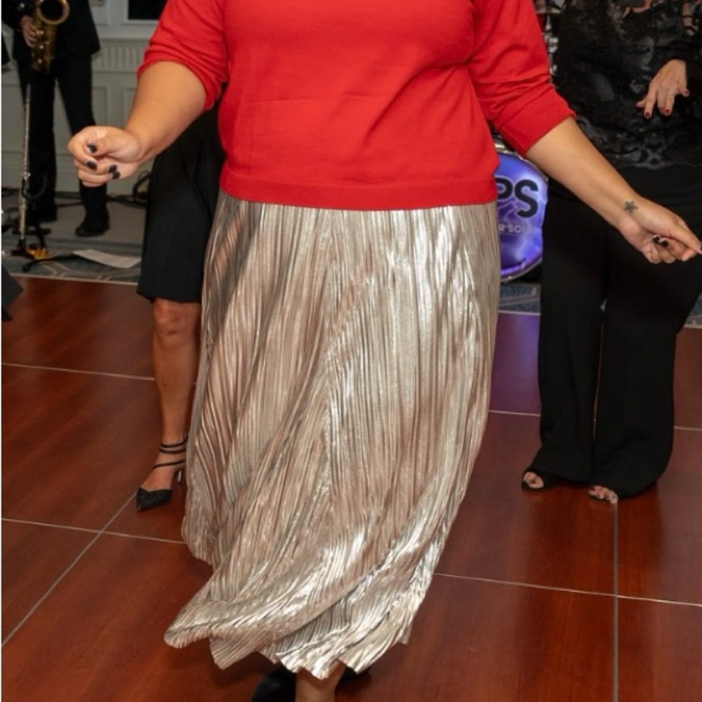 Anthropologie Metallic Silver A-Line Skirt - Picture 6 of 8